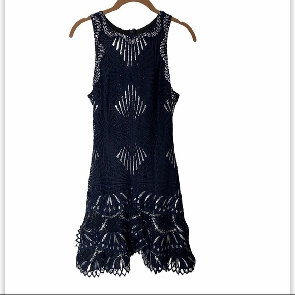 Jonathan Simkhai Navy Metallic Lace Ruffle Dress 0 - Picture 1 of 8